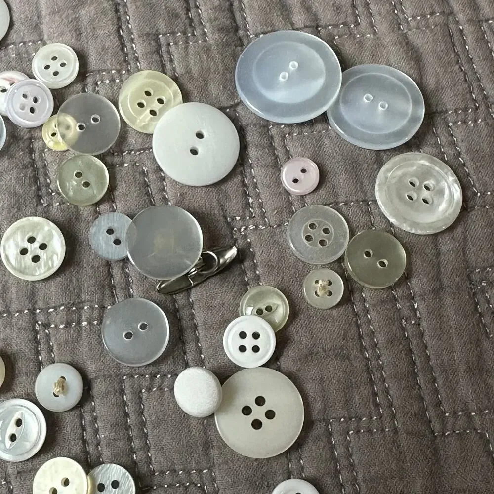 Lot of 50+ Vintage Buttons White Clear Ivory Yellow Ecru Off White Various Loose